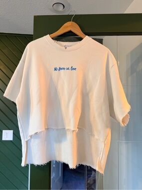 Elevated Faith Cream Cropped Sweater Tee - 'No Fear in Love' Embroidery